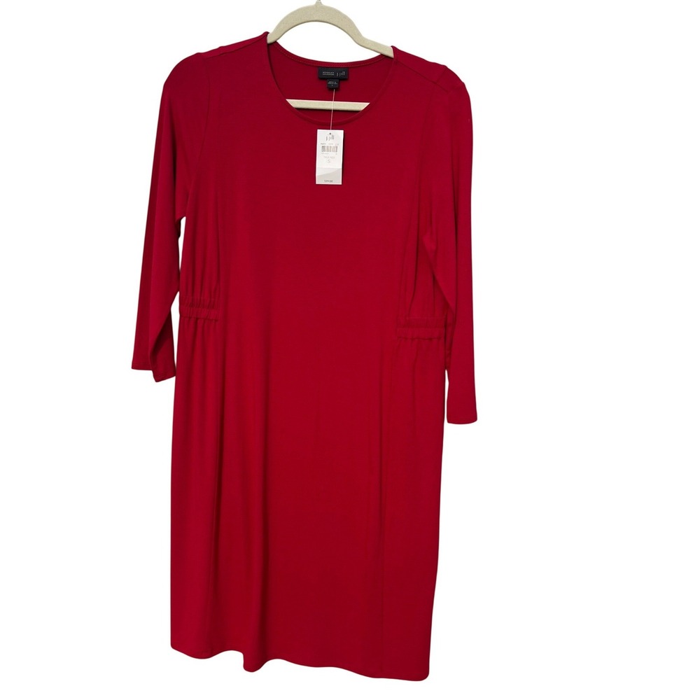 J. Jill Wearever Dress Red Front Midi‎ 3/4 Sleeve Career Stretchy Knit Small NWT